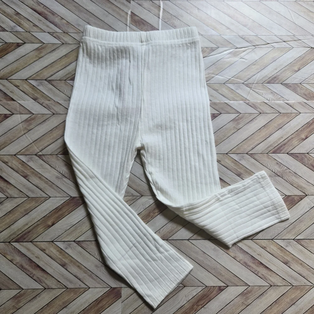 Baby Girl Bootcut Ribbed Knit White Legging Cotton Blend Slim Fit Pant Bottom